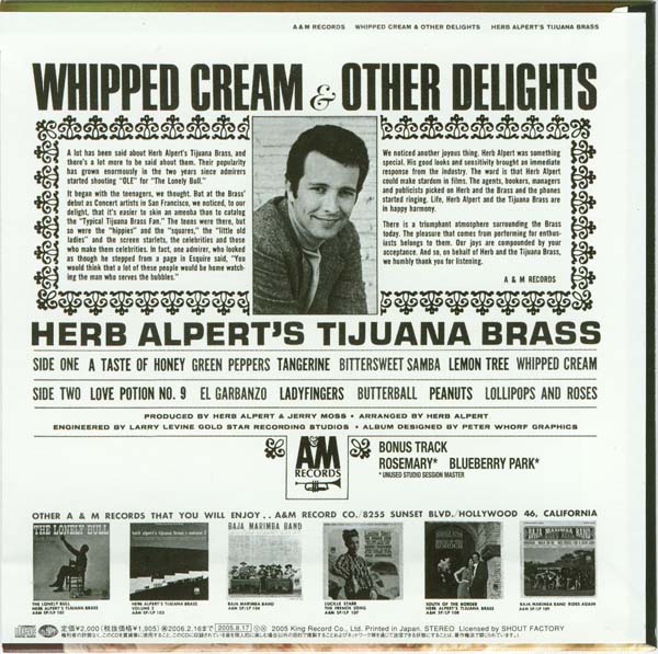Back cover, Alpert, Herb (and the Tijuana Brass) - Whipped Cream & Other Delights (+2)
